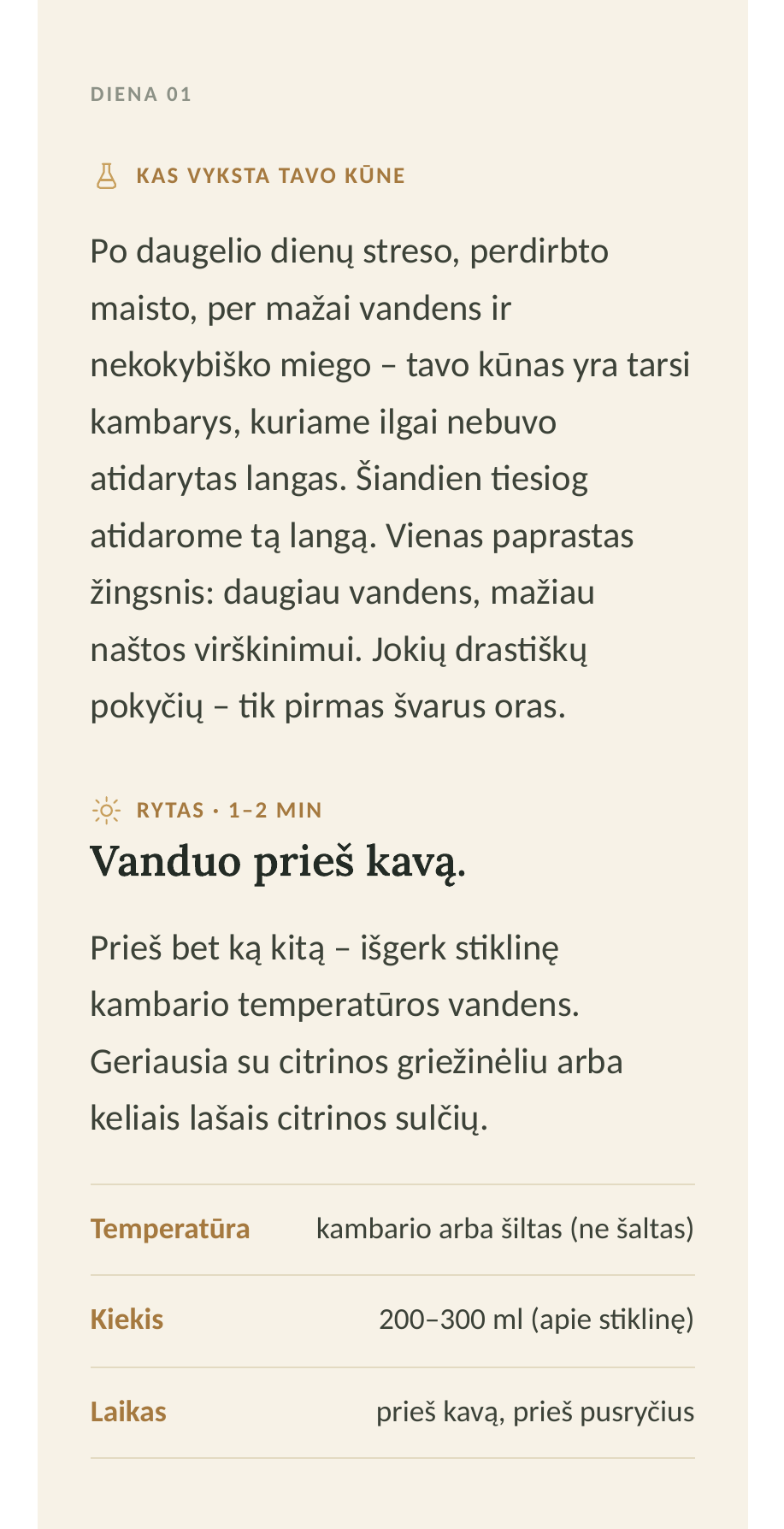 Rytinio ritualo puslapis su instrukcijomis